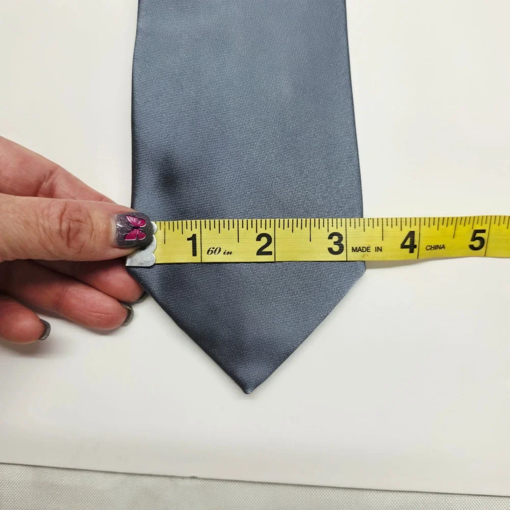 Giorgio Armani Silk Tie Mens OS Blue Solid Satin Handmade Italy Luxury Designer
